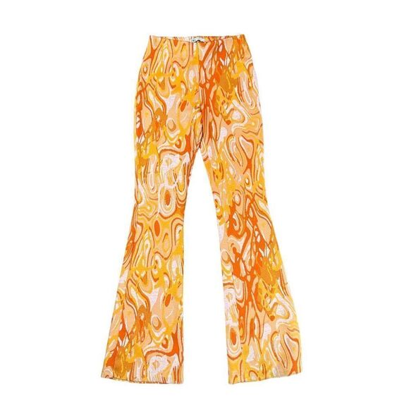 Zara Orange Swirl Retro Jacquard Knit Flare Pants Orange Womens Size S Small - Picture 6 of 9